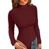 VICHYIE Body da donna a maniche lunghe, elegante colletto alto, stile basic aderente, ideale come canottiera