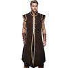 UniqKaliber Gilet medievale vichingo da uomo, stile rinascimentale, stile vintage, senza maniche, lungo, Nero