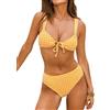 CUPSHE Bikini da donna Set due pezzi costume da bagno anteriore O Ring coulisse Self Tie Costume da bagno cinghie regolabili, Giallo/Geo, S