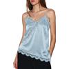 Cicy Bell Canotta da donna in pizzo con scollo a V, in raso, senza maniche, schiena scoperta, canottiera estiva, spalline sottili, con orlo asimmetrico, azzurro, L