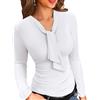 VICHYIE Camicia da donna con collo tondo, cinghia per il mantello, a maniche lunghe, vestibilità aderente, tinta unita, basic, bianco, S