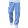 Caxndycing Baggy Jeans da uomo a gamba larga, in denim, per il tempo libero, elasticizzati, slim fit, tinta unita, Y2K, Hip Hop, vintage, da uomo, casual, con tasche, Azzurro, L