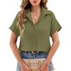 heekpek Camicia Donna Elegante Blusa Estiva Cotone T Shirt con Scollo a V Casual Maglia Manica Corta Maglietta Camicie Estive Top, Verde Militare, XL