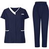 TRIGLICOLEUM Set di scrubs unisex con casacca e pantaloni a maniche corte, scollo a V, abbigliamento da lavoro, ospedale, divise mediche per la cura degli anziani, Blu marino, s