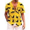 KYKU Camicia Hawaiana Estiva da Uomo a Maniche Corte abbottonata da Spiaggia Tropicale, Gatto Giallo, S