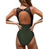 CUPSHE Costume da bagno intero da donna con controllo della pancia, collo alto ritagliato sul retro con gancio in rete, verde scuro, XL