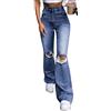 Onsoyours Jeans Casual da Donna Pantaloni Larghi Comodi e Larghi con Strappi Sottili Pantaloni Sexy Vita Alta Pantaloni Denim Jeggings E BluScuro XS