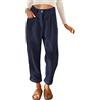 Onsoyours Donna Pantaloni Larghi Cotone Pantalone Vita Alta Elasticizzati Harem Pantaloni di Velluto a Coste in Tinta Unita da Donna Pantaloni Moda con Tasche Marina XS