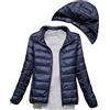 Clementie Piumino da donna con cappuccio, piumino leggero per autunno e inverno, giacca termica corta con cappuccio da donna (cappuccio rimovibile), Blu marino, M