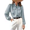 CUPSHE - Camicetta in raso da donna con fiocco, maniche lunghe, lucida, collo alto, per lavoro e casual, Verde menta, M