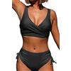 CheChury Costume da Bagno Sexy Donna Imbottito Push Up Vita Alta in Due Pezzi Classico Regolabile Costume da Bagno Incrociato Scollo a V Bikini Push Up Imbottito Beachwear Vacanza