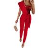shownicer Tuta con Pantaloni Lungo Vestito Abito Cerimonia da Donna Elegante Casual Party A Rosso M
