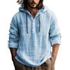 Generisch Camicia da uomo a maniche lunghe, in lino, estiva, a maniche lunghe, in mussola con cappuccio, traspirante, senza stiratura, in cotone, comoda e originale, Blu-3., XXL