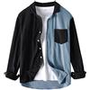 Oanviso Camicia Uomo Giacca da Uomo Velluto a Coste Camicia con Risvolto Manica Lunga Casual Camicia con Pulsanti Slim Fit Primavera Splicing Moda Autunno Colori Contrastanti Giacca Retrò C Blu XL