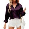 HANERDUN Camicia Donna Elegante Camicia Button Down in Raso di Seta Maglia a tinta unita Top