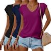 Geyoga Confezione da 3 T-Shirt da Donna con Scollo a V, Maniche a Cappuccio, Top Estivi Casual e Magliette Basic a Maniche Corte(L,Nero, Blu Navy, Fucsia)