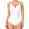 Vorcy Body in pizzo da donna con schiena scoperta, scollo a V, controllo della pancia, bianco, XXL