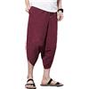 DSJJ Pantaloncini Uomo Cotone Lino Casual Pantaloncini Bermuda 3/4 Cargo Shorts Vintage Baggy Coulisse Comodo Jogging Pants (Rosso,L)