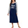 Ekouaer Camicia da Notte Donna Invernale Manica Lunga Girocollo Stampato Camicia da Notte Lunga Morbida e Leggera, Blu Scuro, L