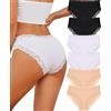 ALL OF SHE 6 Pezzi di Biancheria Intima da Donna in Cotone Brasiliano, Slip in Pizzo Morbido Hipster Sexy Panties Mutande da Donna morbide, Taglie Confezione,S