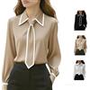 Generic Camicia da donna con bottoni con cravatta elegante slim lavoro lavoro a maniche lunghe camicia in raso cravatta camicetta elegante casual ufficio top