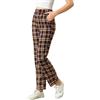 Allegra K Pantaloni Lunghi da Donna a Quadri con Elastico in Vita, Casual, per Lavoro e Ufficio, Rosso e Marrone., XL