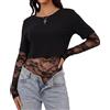 Ausing Donna Body Elegante Estiva Top Pizzo Maniche Lunghe Sottogiacca Maniche Corte Manica Lunga Camicia Manica Corta Modellante Abbigliamento Sexy Eleganti Blusa Trasparente Tulle Nero S