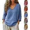Generico Womens Linen Tops Dressy Casual Blouses Plus Size Long Sleeve V Neck Summer Long Sleeve Shirt Vacation Office Casual