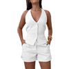 shownicer Tailleur Donna Eleganti Pantaloncini e Gilet Completo Blazer a Senza Maniche 2 Pezzi Tuta in Vita Set in Tinta Unita Pantaloni Corti Due Pezzi Suit A Bianco M