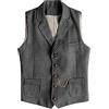 Tuikayoo, gilet da uomo western, in tweed a spina di pesce, in lana, vestibilità slim, grigio., S