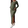 Havejoy Abbigliamento Maternity Vestito di Maglia Lungo a Costine con Spacco Abito Cerimonia Premaman Manica Lunga Vestito maternità Invernale Abiti Aderenti Lunghi Vestitino Stretto Moda Streetwear