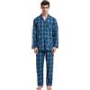 Amaxer Classico Pigiama da Uomo in Due Pezzi,in Cotone,da Notte,a Maniche Lunghe,con Tasche,con Coulisse