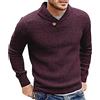 generisch Maglione da uomo con collo sciallato, a maniche lunghe, da uomo, maglione invernale con bottoni, maglione a maglia grossa, con scollo rotondo, L, Colore: rosso, L