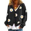 ORANDESIGNE Cardigan Maglione da Donna Scollo a V Maglia Aperta Maniche Lunghe Maglioni con Bottone Invernale Cappotto Autunno Stampa a Margherita Maglione