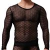 AIEOE Maglia intima da uomo in rete a rombi a quadri slim fit trasparente da palestra a maniche lunghe