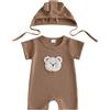 JCOPLY Vestiti Neonato Bambino Pagliaccetto Estate Orso Ricamo Manica Corta Tuta Waffle Tutina Maglia Tuta Bambino Un Pezzo Completo con Cappello Set, cioccolato, 0-3 Months