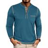 YawYews Tshirt Uomo Cotone Maglietta Manica Lunga Maglia Henley con Tasca Bottoni Slim Fit Polo T Shirt Blu XXL