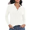 GRECERELLE Maglione da donna con motivo intrecciato a maniche lunghe, collo polo, motivo a cavo, top casual, maglione, polo a maniche lunghe, moda autunnale 2025, bianco, L