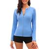 Tuopuda Rash Guard Donna Maniche Lunghe Maglietta Anti UV UPF50+ Top Protezione Solare Camicie da Bagno Asciugatura Rapida con Chiusura Lampo per Nuoto Surf Snorkeling