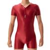 Ausing Tuta aderente da uomo, body sportivo, maglia del corpo, shapewear da uomo, body tuta da uomo, tuta lucida da uomo, body da danza da uomo, aderente a maniche corte, bordeaux, M