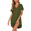 Ekouaer Camicia da Notte Estiva con Bottoni Scollo a V Pigiama da Notte Aperta Davanti Maniche Corte, S-XXL