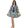 DIVINA Italian Design Vestito Lungo Estivo Donna, Cotone, Blu con Stampa Limoni, Scollo a V - Vest 175 - T03