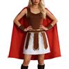 Generisch Costume da donna gladiatore per Carnevale e festa a tema, vestito medievale da guerriero con vestito e accessori, abbigliamento da palcoscenico per Halloween