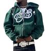 ORANDESIGNE Felpa con Cappuccio con Stampa Stelle con Zip da Uomo Manica Lunga Hip Hop Pullover per Coppie Giacche Casual Felpa Gotico Harajuku Streetwear A Verde L