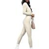 ORANDESIGNE A Beige Donna Tuta Aderente con Maniche Lunghe Pantaloni Siamesi con Scollato Basso Tutina Sportivo Intero Tinta Unita S
