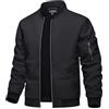 TACVASEN Uomo Giacca Bomber Leggera Jacket Sportiva con Collo da Baseball, Nero