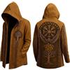 YOSUWOAI Mito nordico Per Uomini Cardigan Medio Lungo con Cappuccio Stampato 3D Cooler Cappotto Biker Giacca Primavera Felpa Medievale Uomo Giacca Vichingo Giacca con Cappuccio, O marrone, XXL