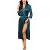 Ekouaer Vestaglie di Seta da Donna Lunghe Damigella d'Onore Festa di Nozze Vestaglie in Raso Indumenti da Notte con Tasche, Blu verde, XXL