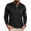 YawYews Tshirt Uomo Cotone Maglietta Manica Lunga Maglia Henley con Tasca Bottoni Slim Fit Polo T Shirt Nero M