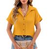 heekpek Camicia Donna Elegante Blusa Estiva Cotone T Shirt con Scollo a V Casual Maglia Manica Corta Maglietta Camicie Estive Top, Giallo, XXL